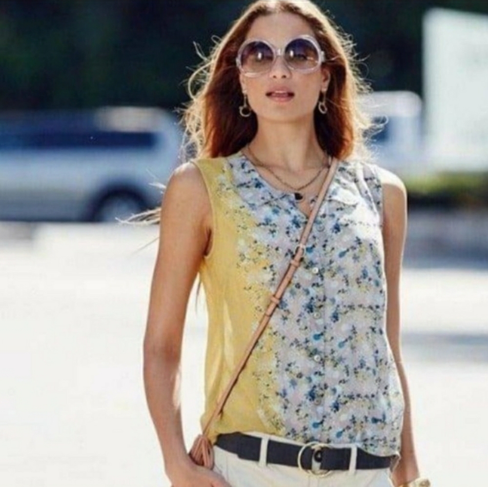 Cabi style 5221, 50/50 floral sheer blouse